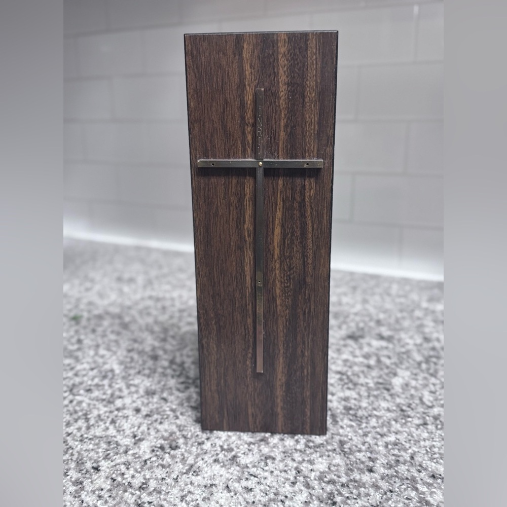 Vintage Brass Cross Wood Wall Plaque